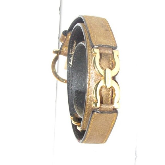 Salvatore Ferragamo Gold Leather Gancini Belt main image 5
